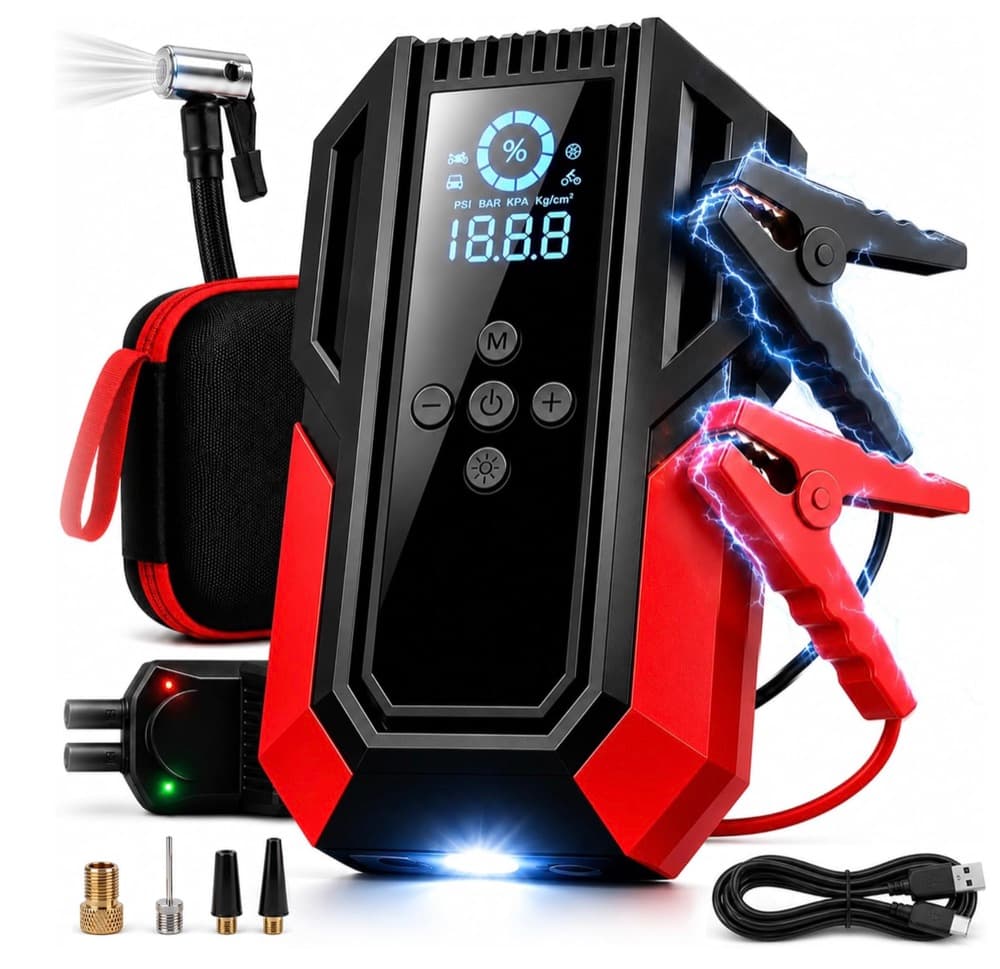 Jump starter with air compressor